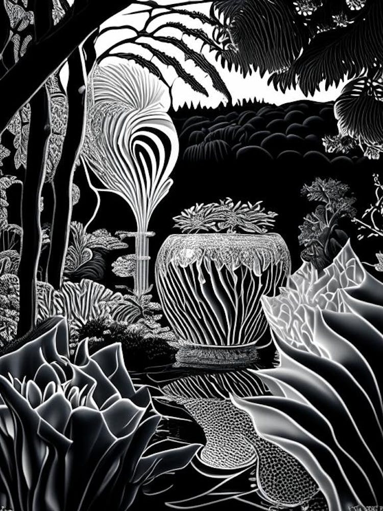 Chihuly Garden And Glass, Usa Linocut Black And White Vintage