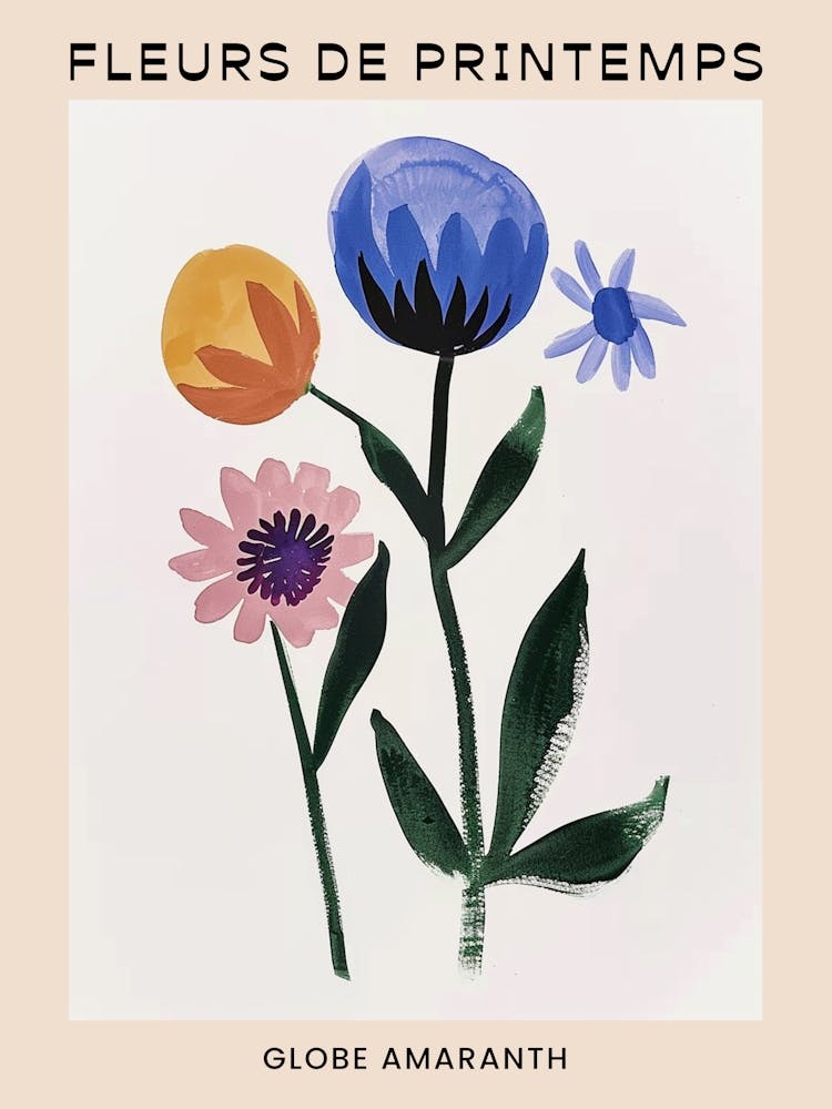Spring Floral French Poster  Globe Amaranth 2