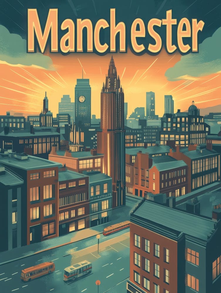 Aihrgdesign A Mid Century Modern Travel Poster For Manchester 3