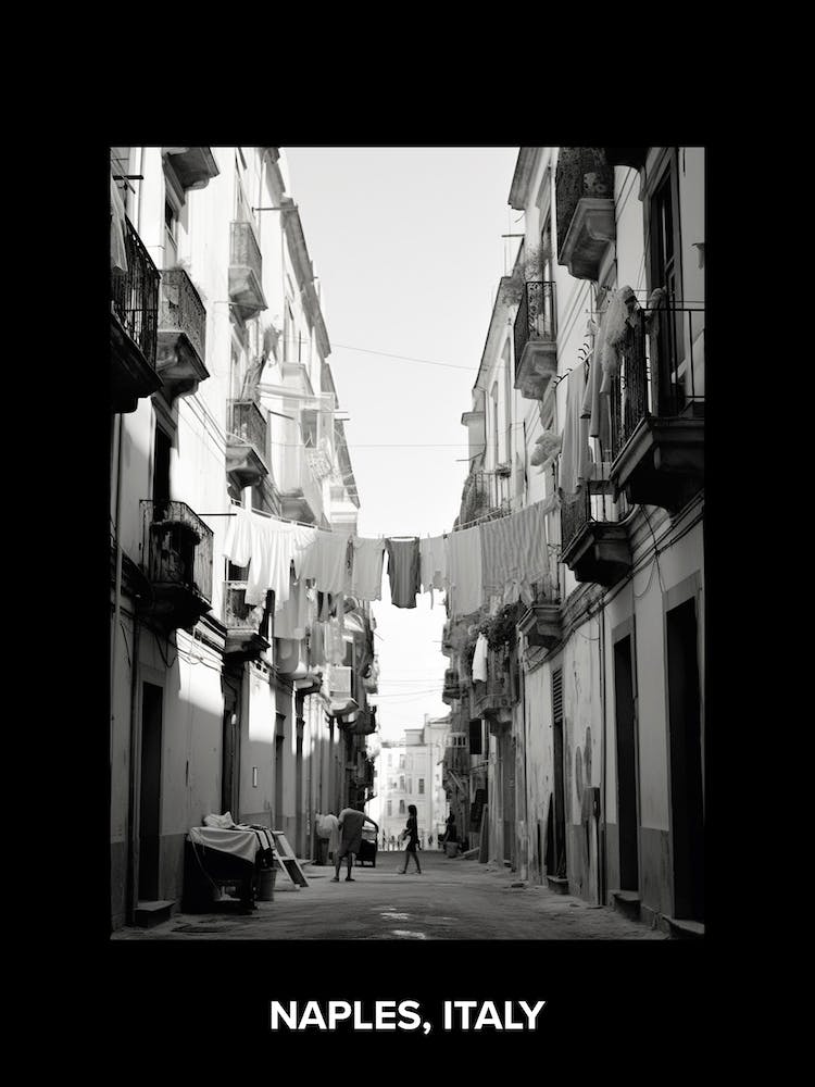 Poster Of Naples, Italy, Mediterranean Black And White Photography Analogue 4