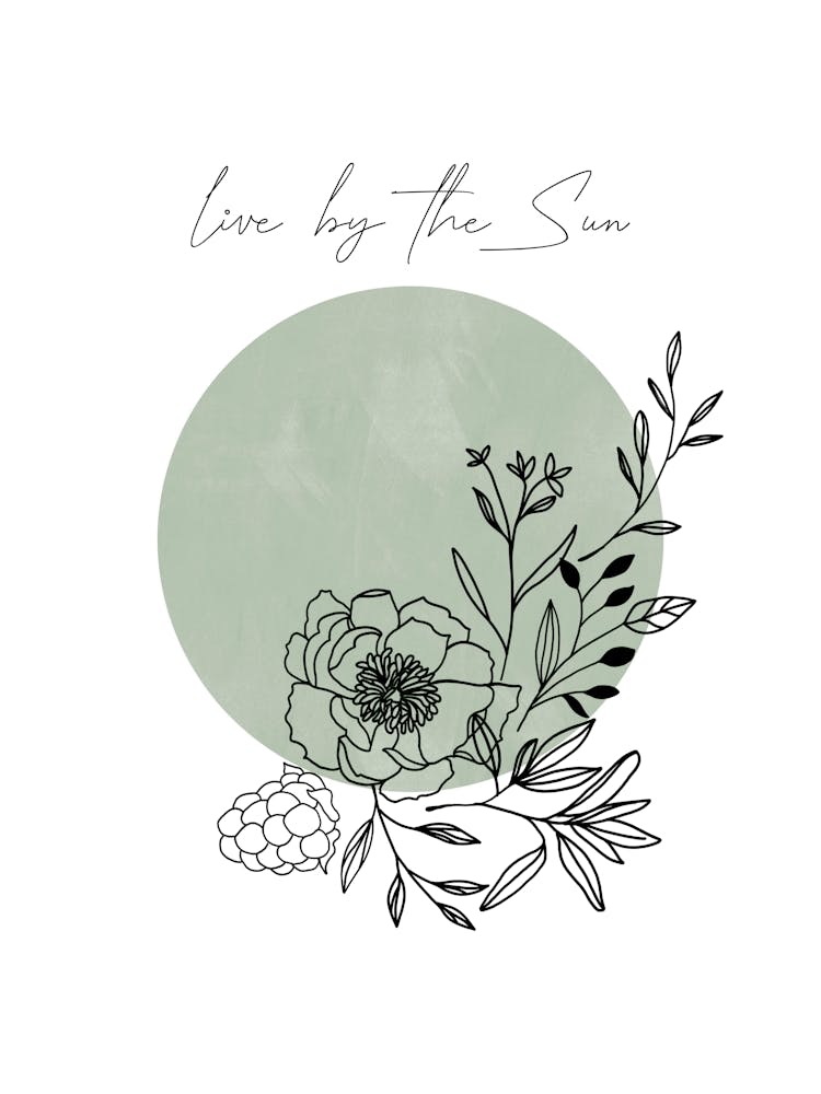 Live By the Sun, Sage Green Floral Sun, Boho
