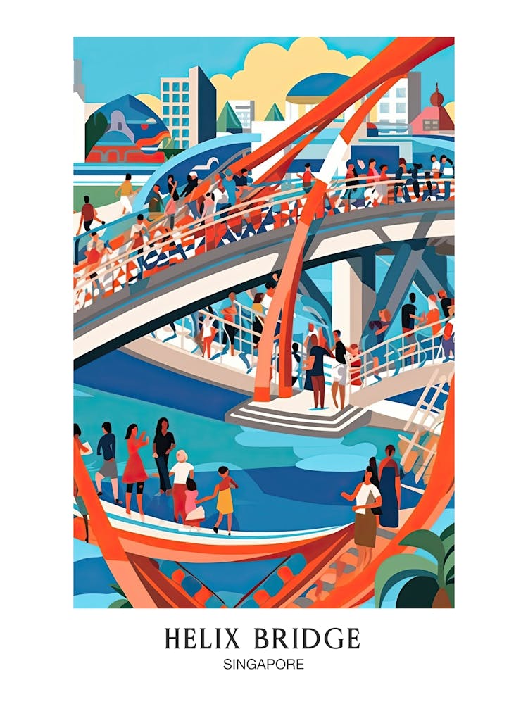 Helix Bridge Singapore Colourful 1 Travel Poster