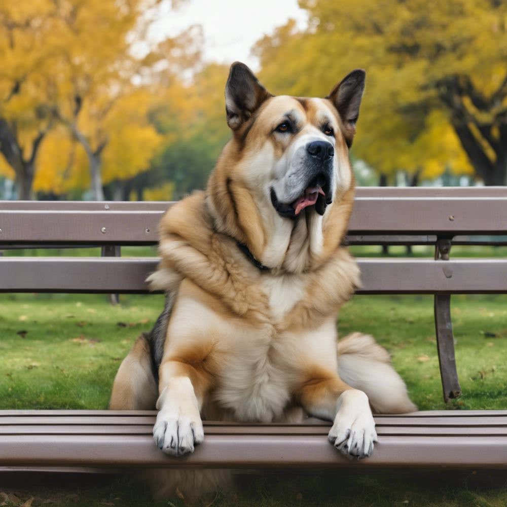 Dog Sitting On Park Bench