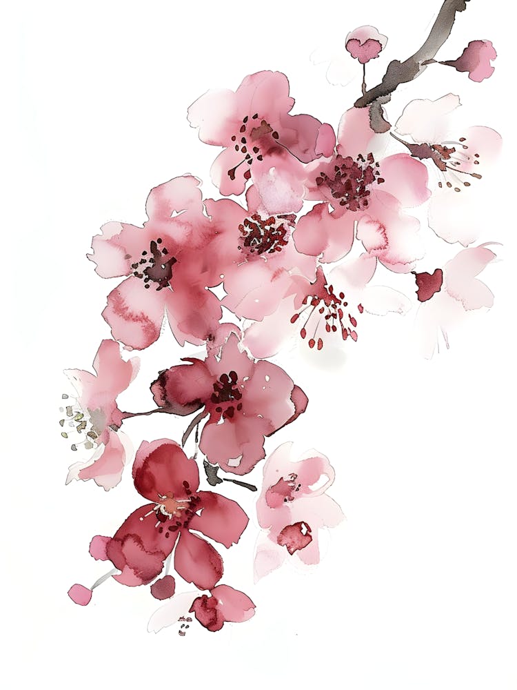 Cherry Blossom Watercolor Painting