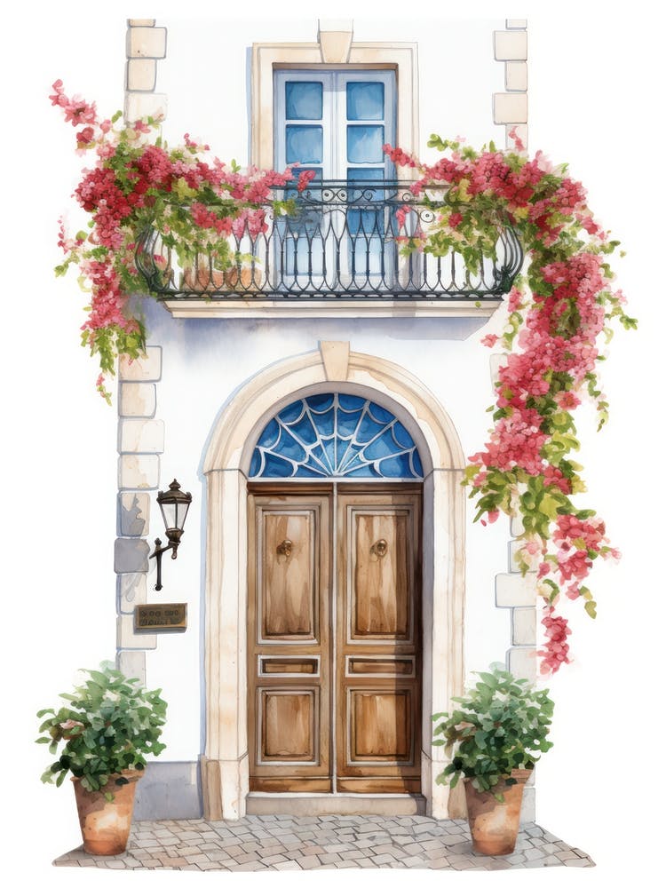 Lisbon, Portugal   Mediterranean Doors Watercolour Painting 4