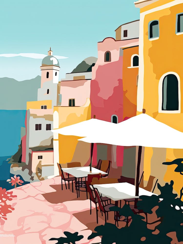 Amalfi, Italy, Flat Pastels Tones Illustration 5