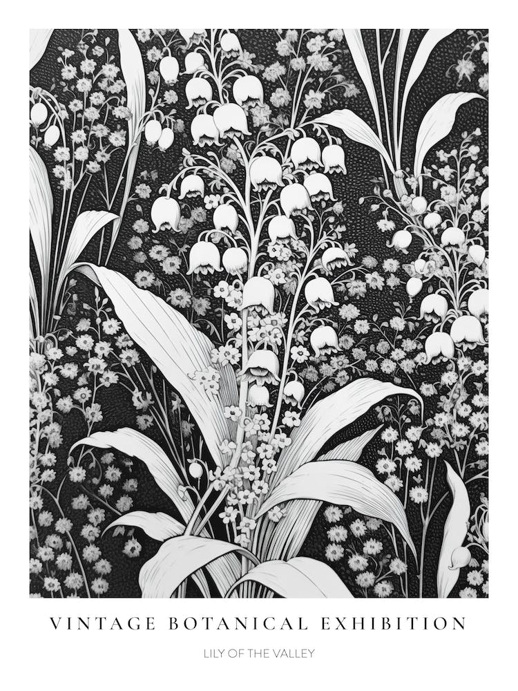 Lily Of The Valley B&W Vintage Botanical Poster