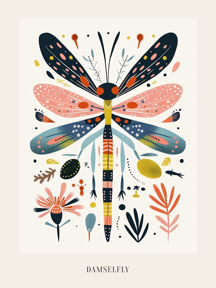 Colourful Insect Illustration Damselfly 3 Poster