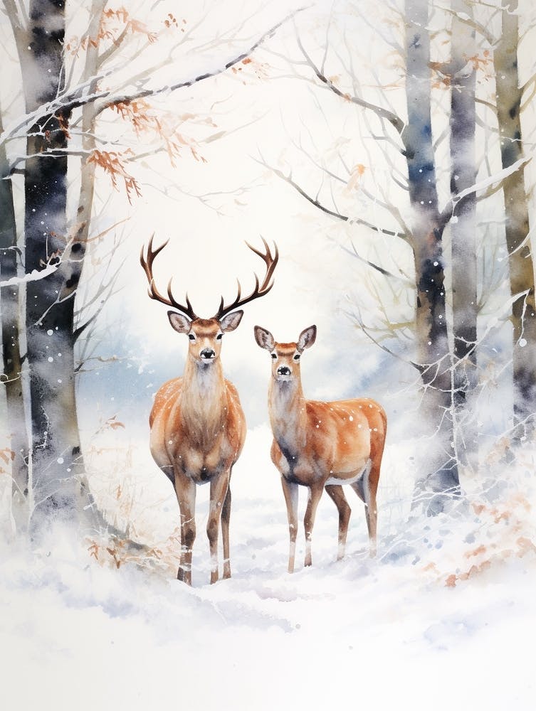 Winter Watercolour Deer 6