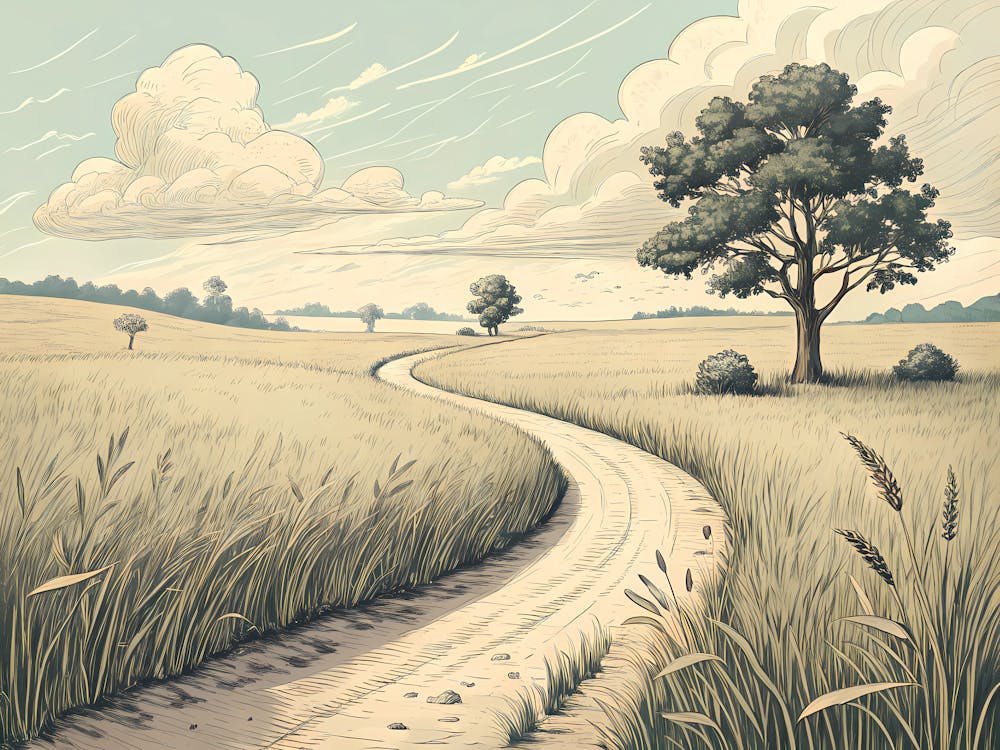 Retro Vintage Style A Lone Dirt Path Surrounded By