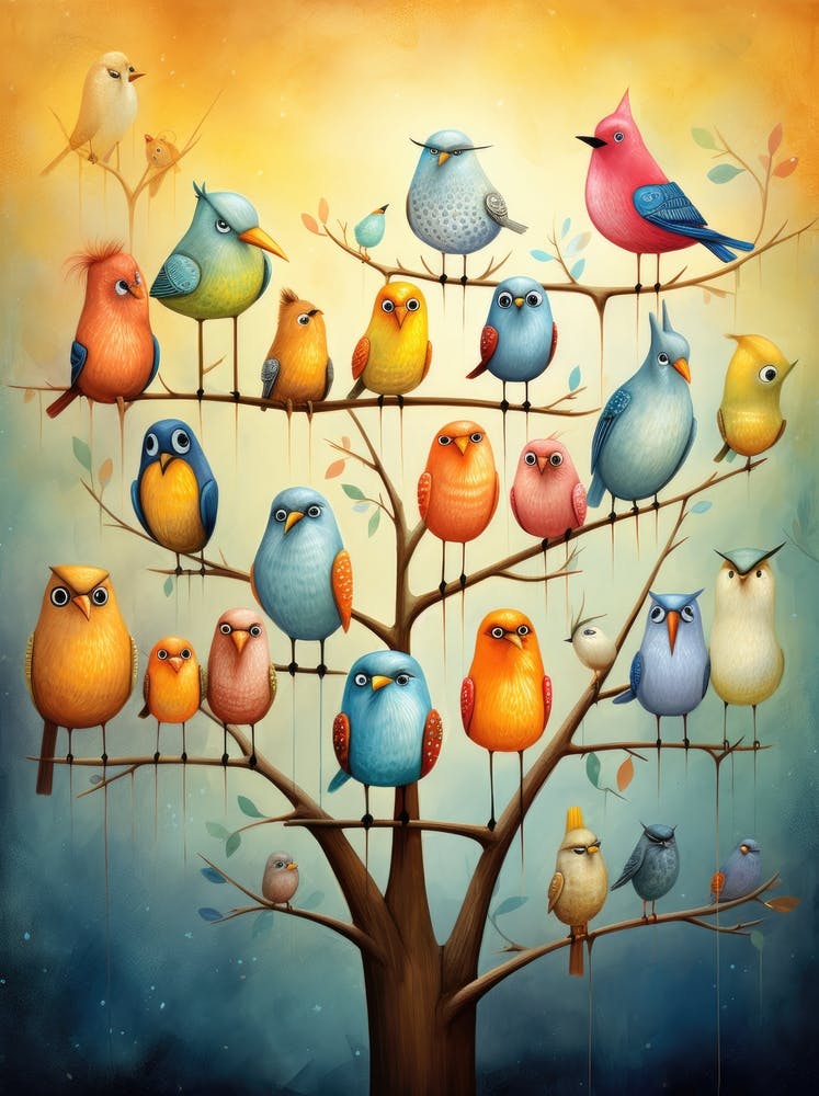 Bunte Vögel in einem Baum
