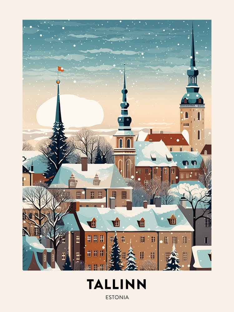Winter Night  Travel Poster Tallinn Estonia 1