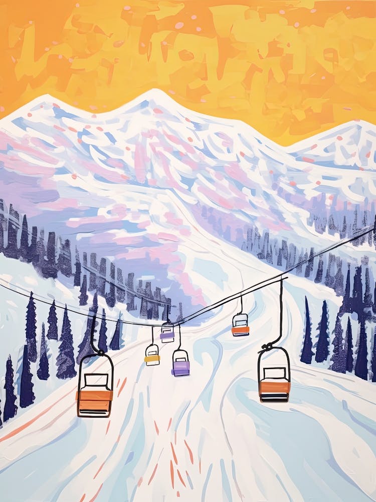 Whistler Blackcomb British Columbia, Kanada, Skigebiet Pastellfarben Illustration 3