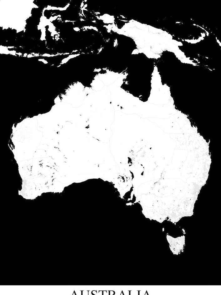 Australia White Black Map