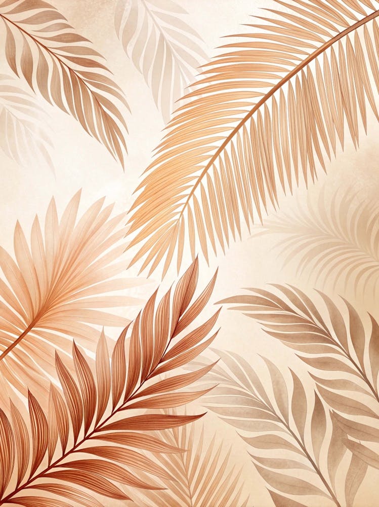 Palm Leaves On A Beige Background