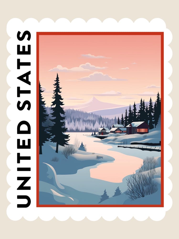 Retro Winter Stamp Poster Big Bear Lake California 2