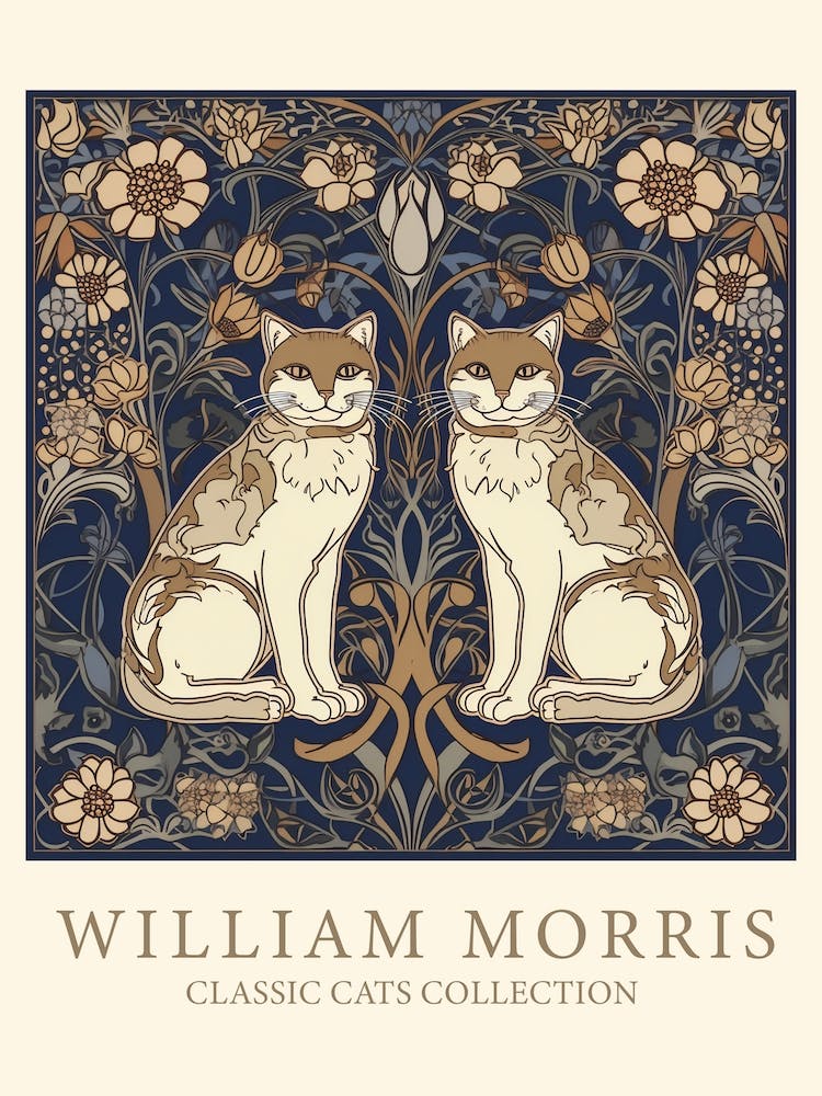 William Morris  Inspired  Classic Cats Blue And Brown
