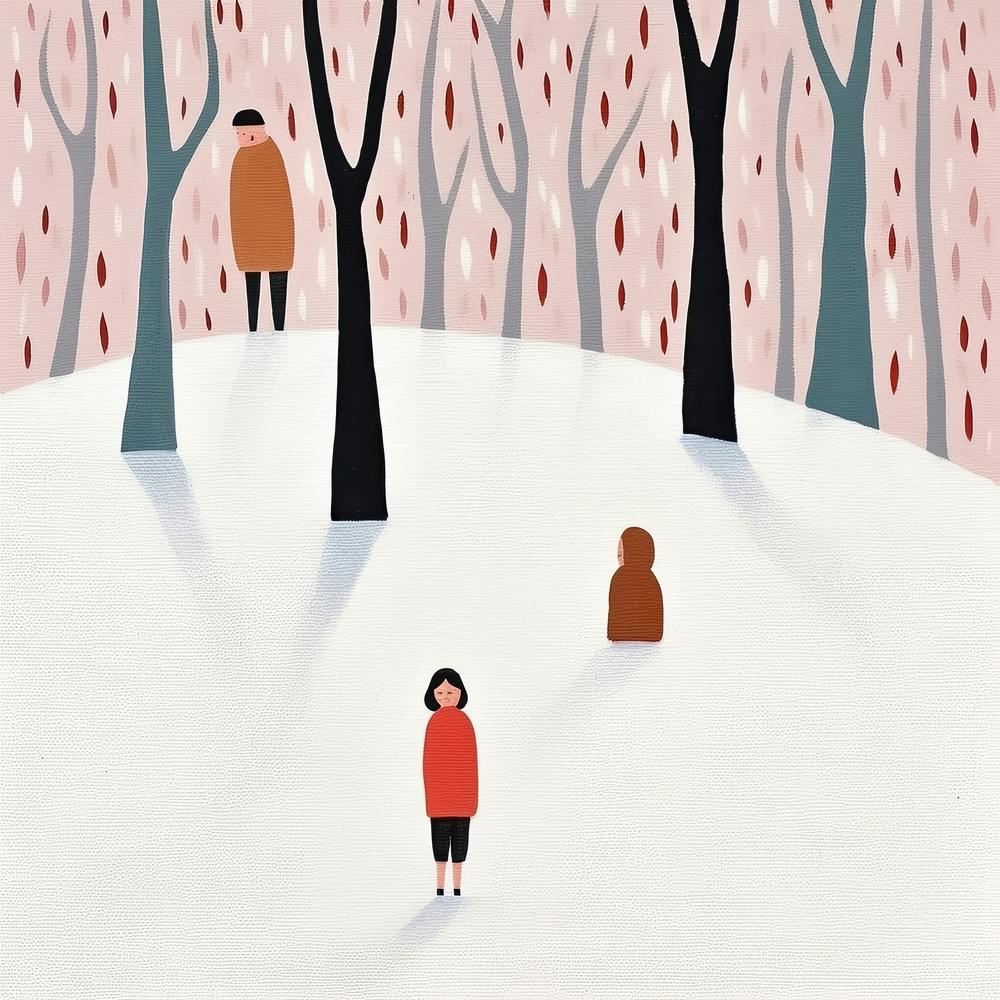 Winter Snow Scene, Tiny People And Illustration 3