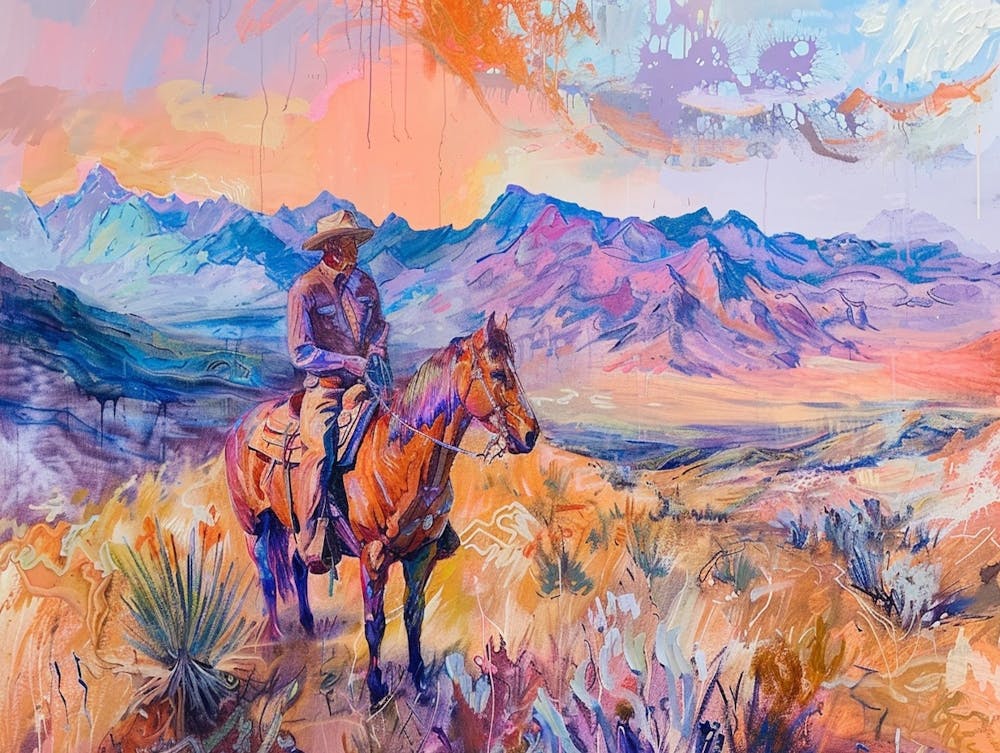 Cowboy Painting Sierra Nevada Mountains 1
