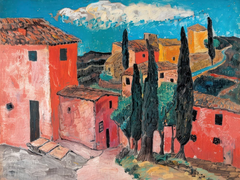 Dorfspaziergang Gemälde Inspiriert von Paul Cezanne