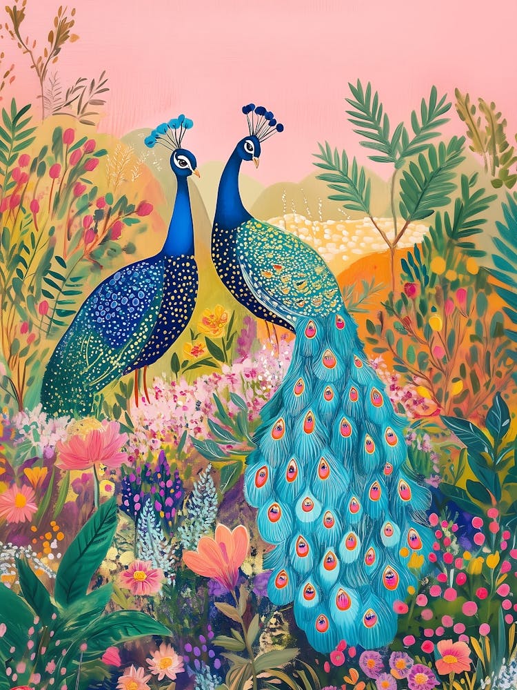 Peacocks In The Garden 1