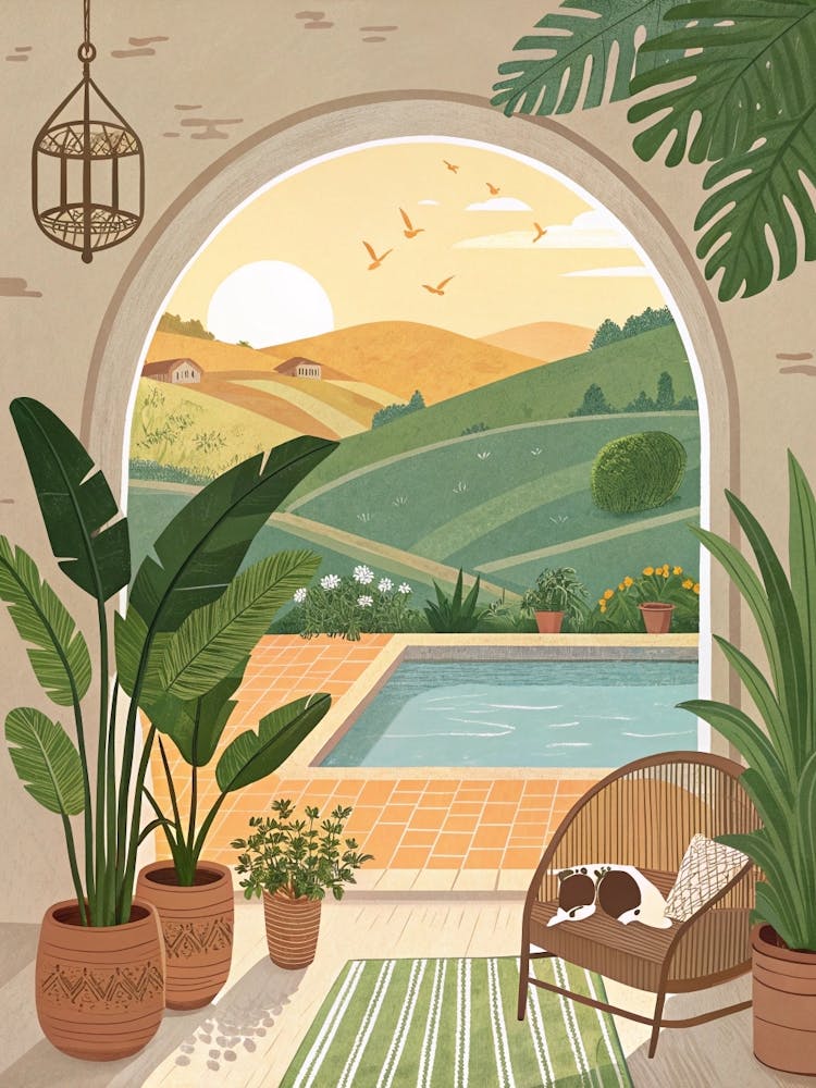 Sommernachmittagsgarten Mit Einem Pool Kunstdruck