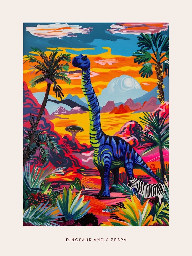 Dinosaur In The Wild With A Zebra 3 Poster