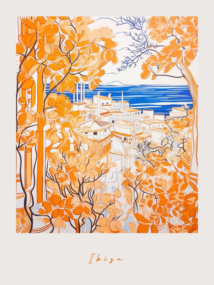 Ibiza Spain 2 Orange Drawing Poster
