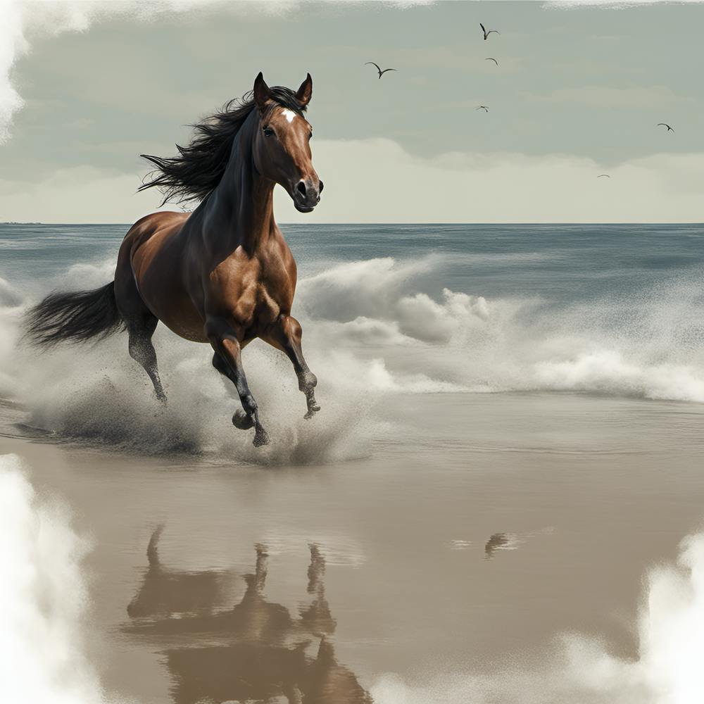 Horse Running On The Beach
