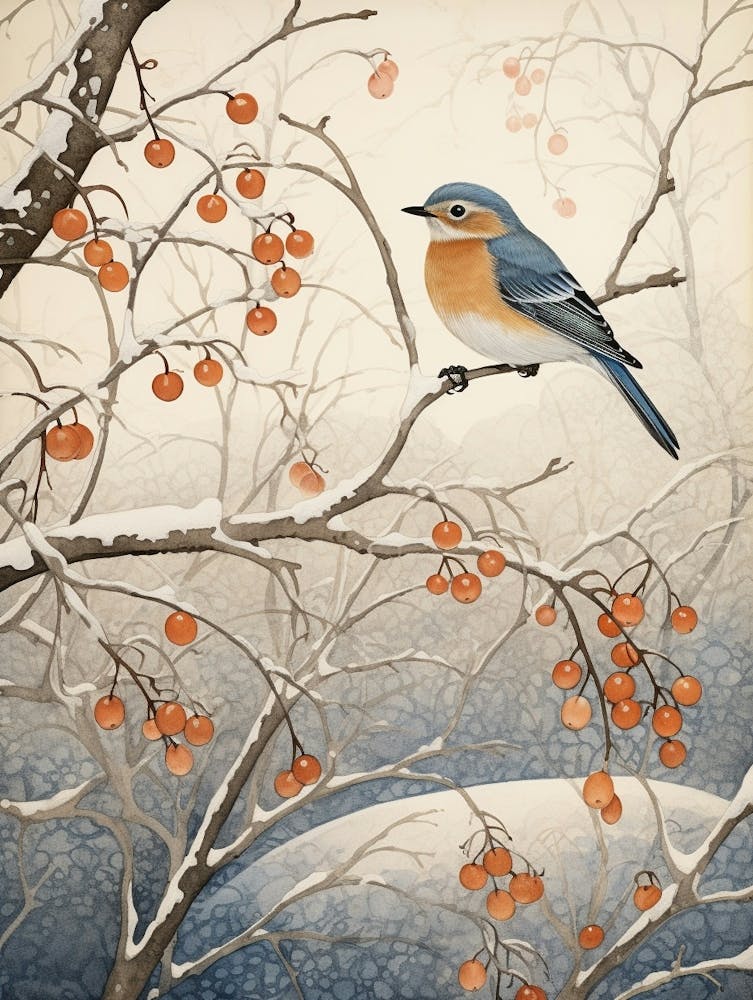 Peinture d'oiseau d'hiver Merle bleu de l'Est 3