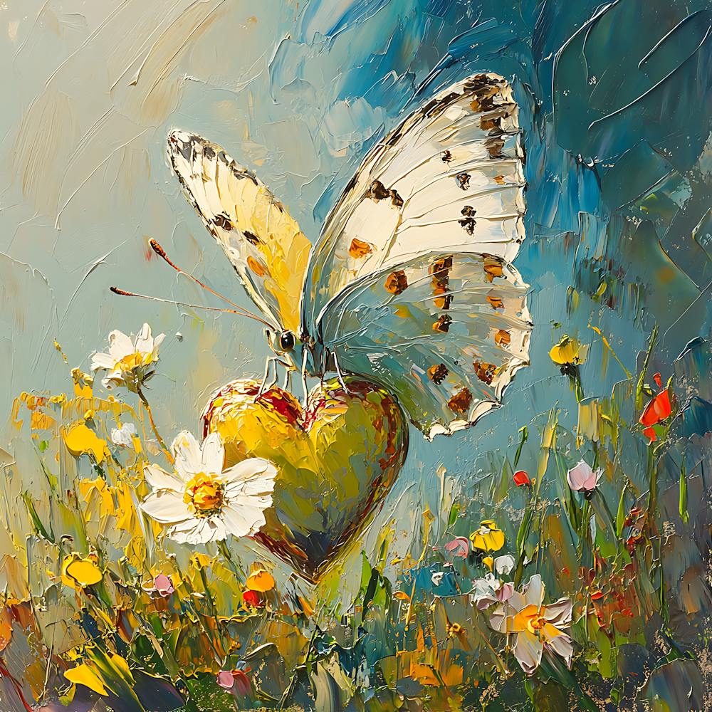 Butterfly Resting on Heart Flower 6