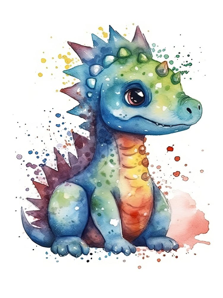 Thescelosaurus Cute Dinosaur Watercolour 4