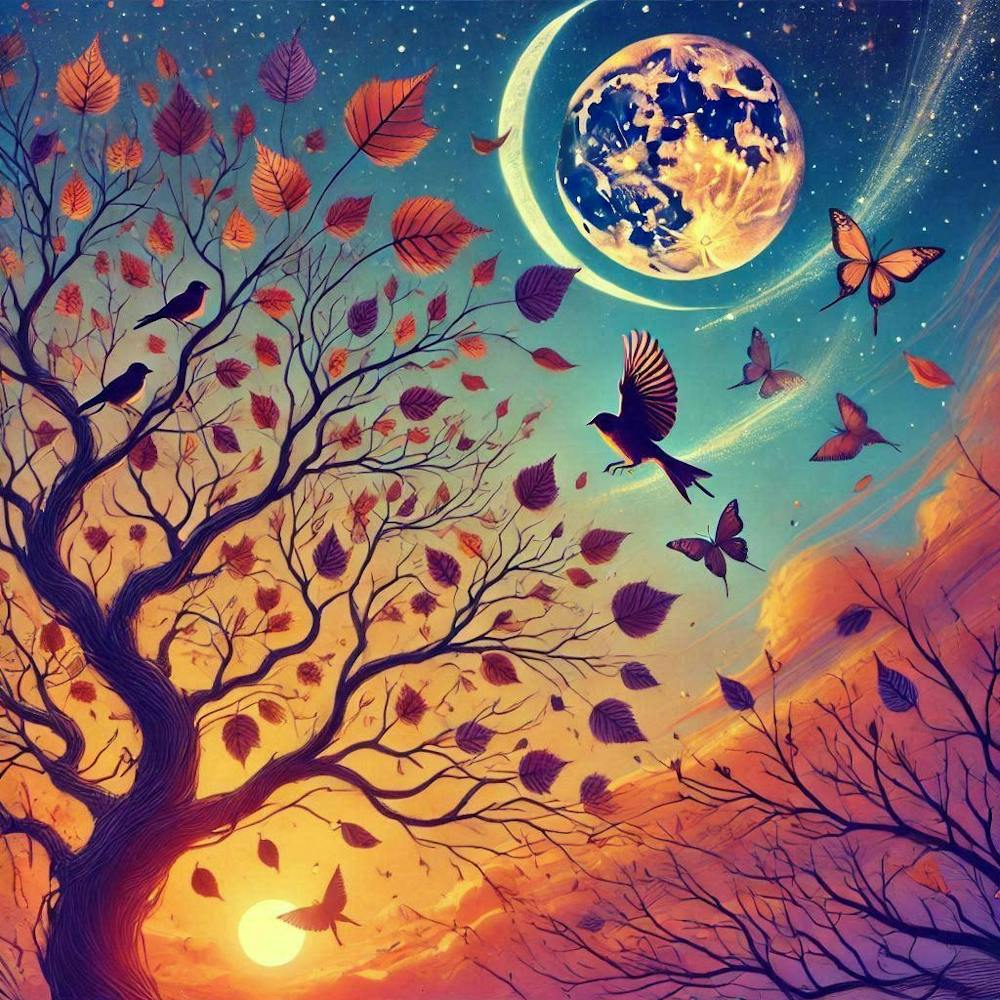 Mond und Vögel am Himmel