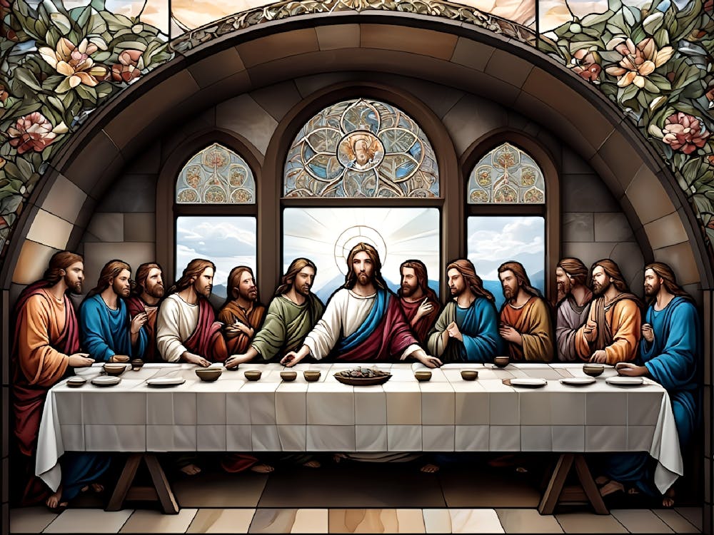 Jesus beim Letzten Abendmahl Buntglas #1