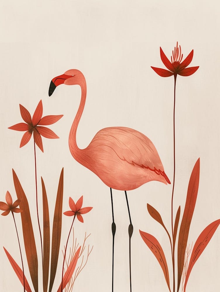 Chilean Flamingo Bromeliads Minimalist Illustration 2