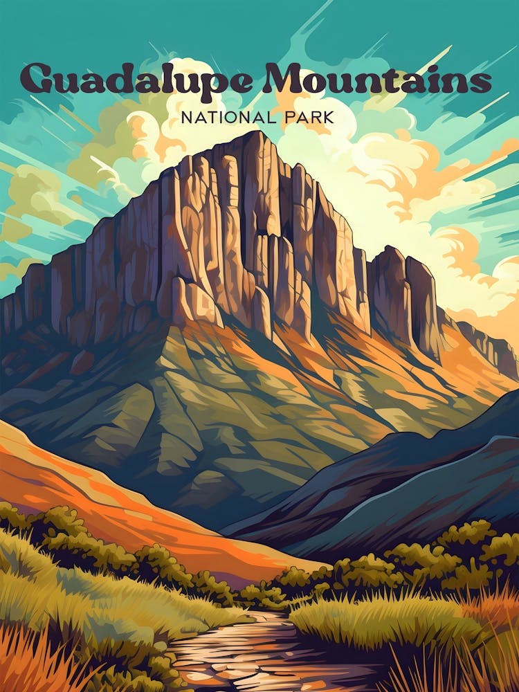 Guadalupe Mountains Texas Outdoor Travel Art Illustration
