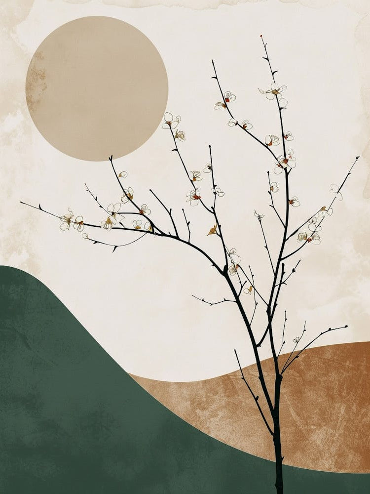 Plum Tree Minimal Japandi Illustration 2