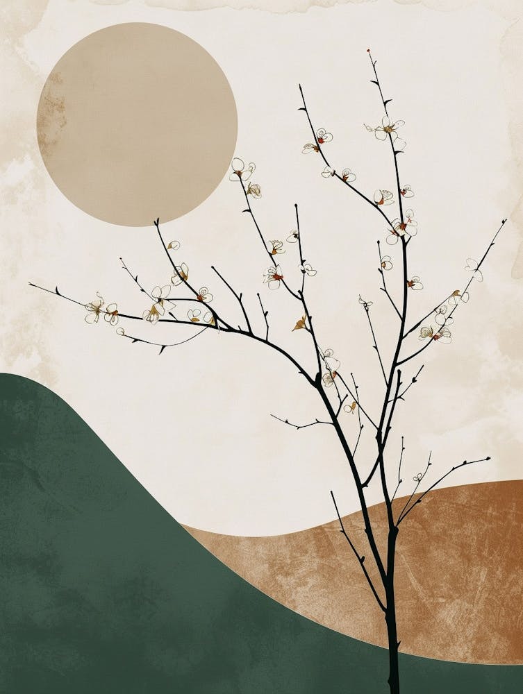 Plum Tree Minimal Japandi Illustration 2