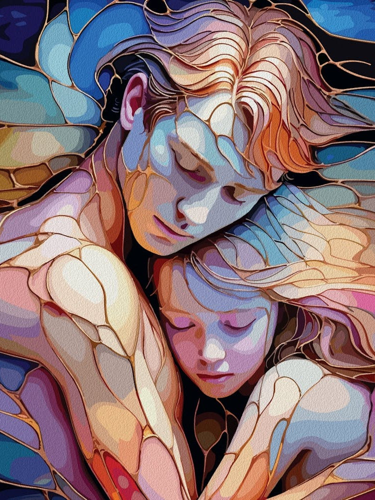 Ethereal Guardian Embrace – Fantasy Stained Glass Art