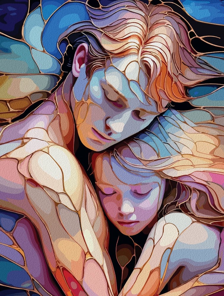 Ethereal Guardian Embrace – Fantasy Stained Glass Art