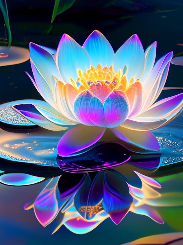 Blooming Lotus Flower In Pond Holographic 5