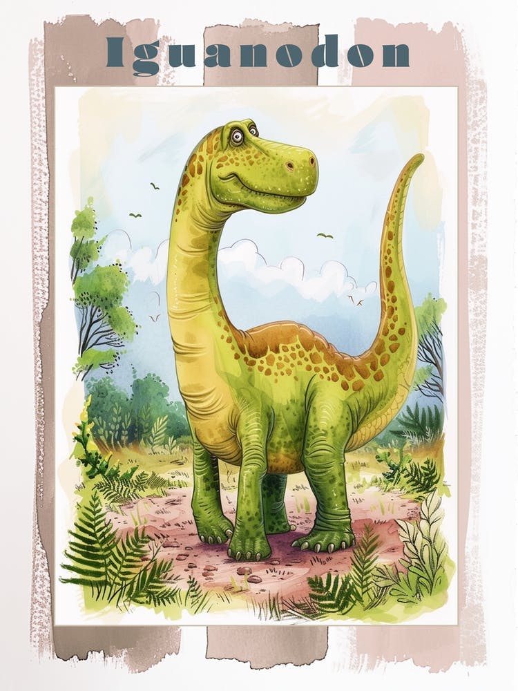 Cute Cartoon Iguanodon Dinosaur 1 Poster