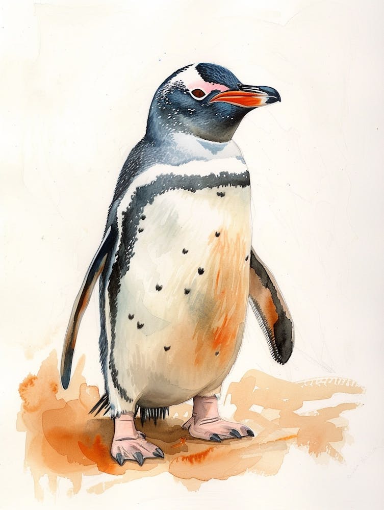 Humboldt Penguin Stewart Island Ulva Island Watercolour Painting 1