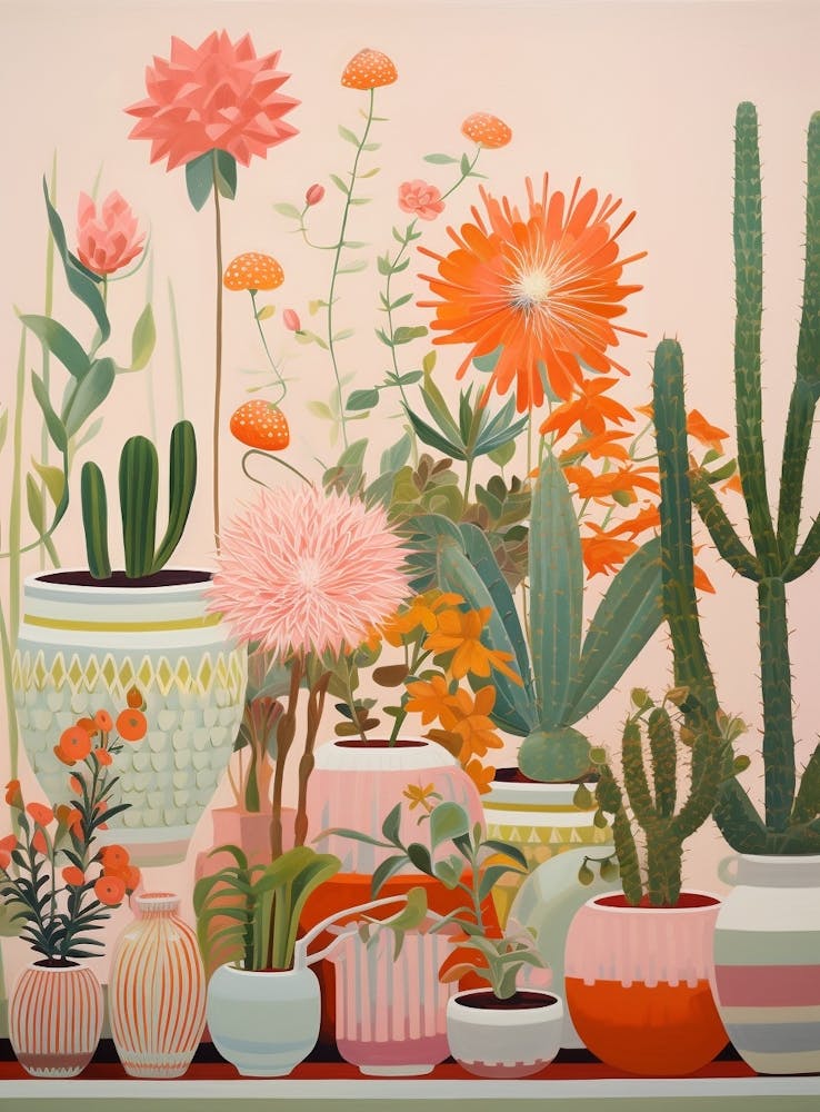 Green And Pink Cactus Still Life 2