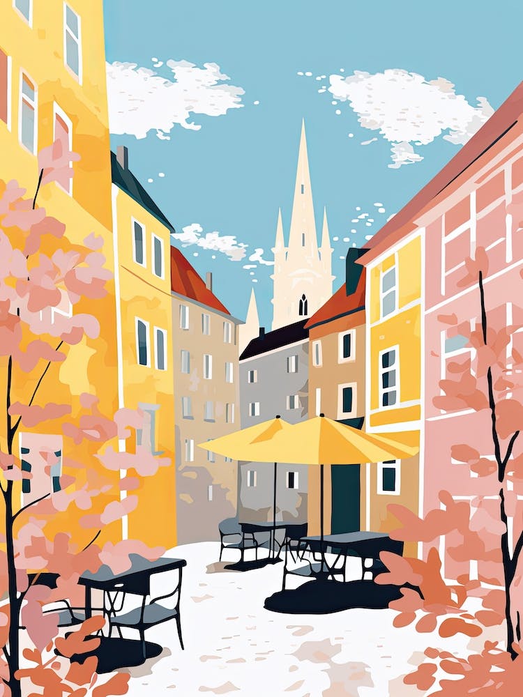 Uppsala, Sweden, Flat Pastels Tones Illustration 1