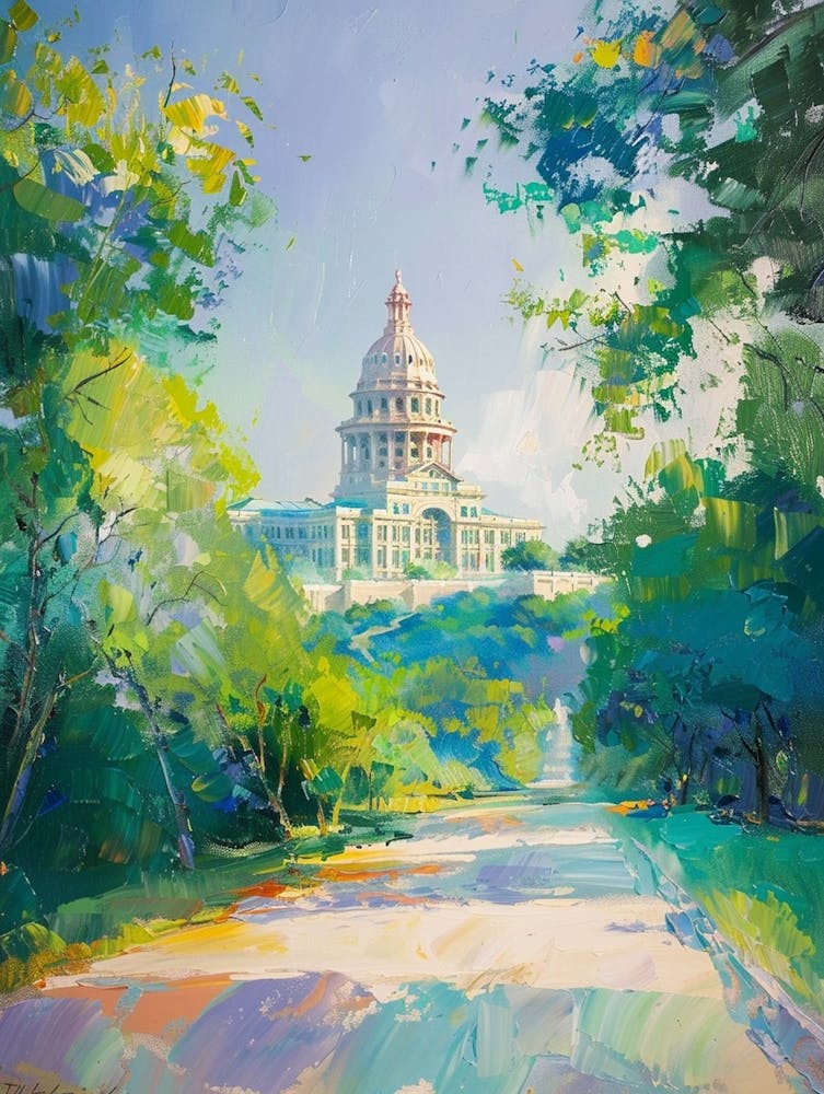 The Texas State Capitol Austin Texas Oil Painting 2
