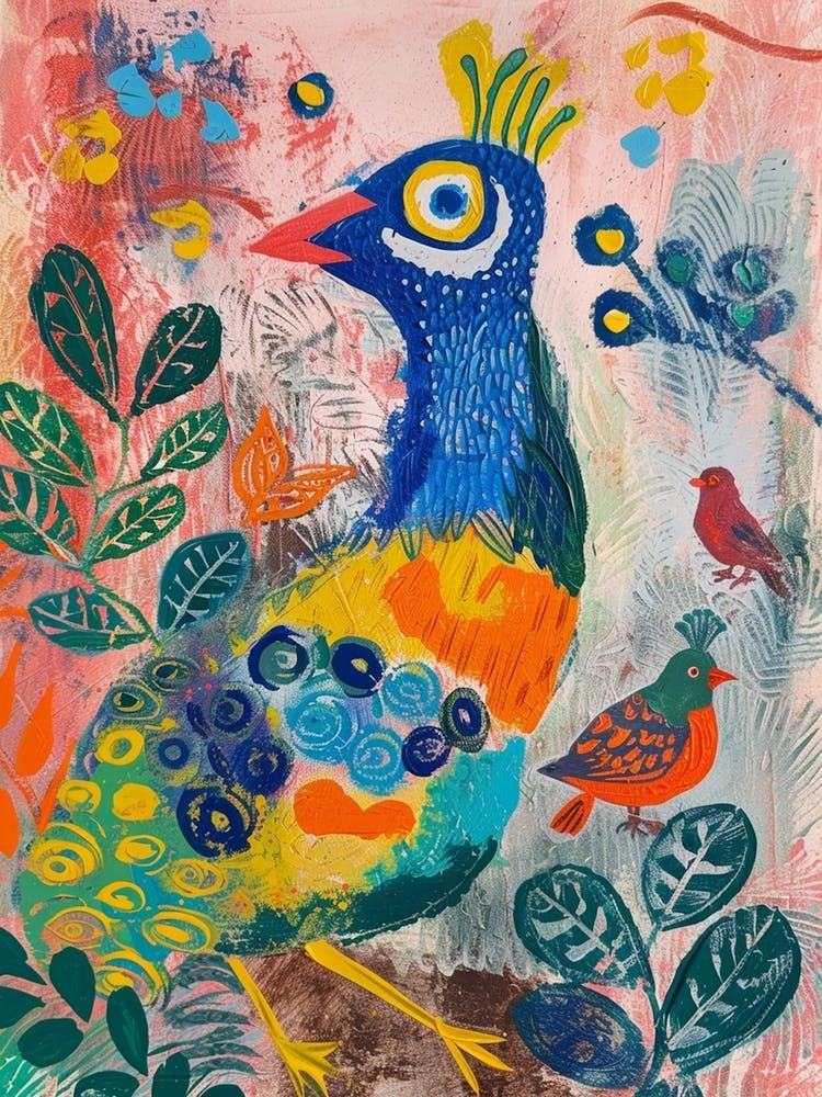 Peacock & Birds Loose Brushstroke Painting 2