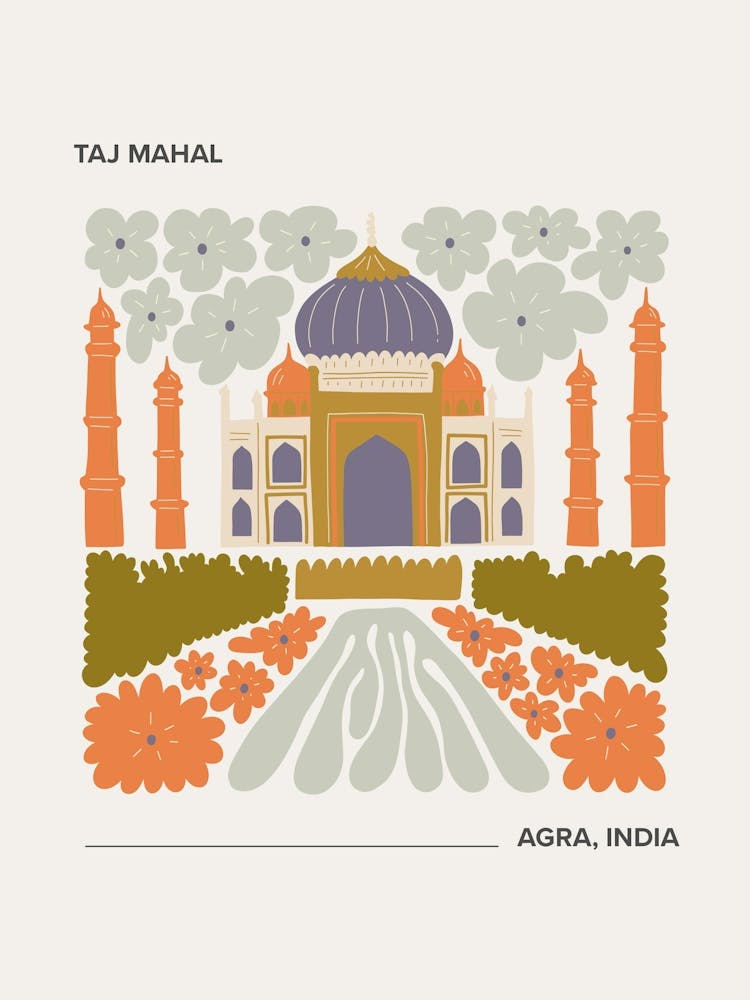 Taj Mahal    Agra, India, Warm Colours Illustration Travel Poster 2