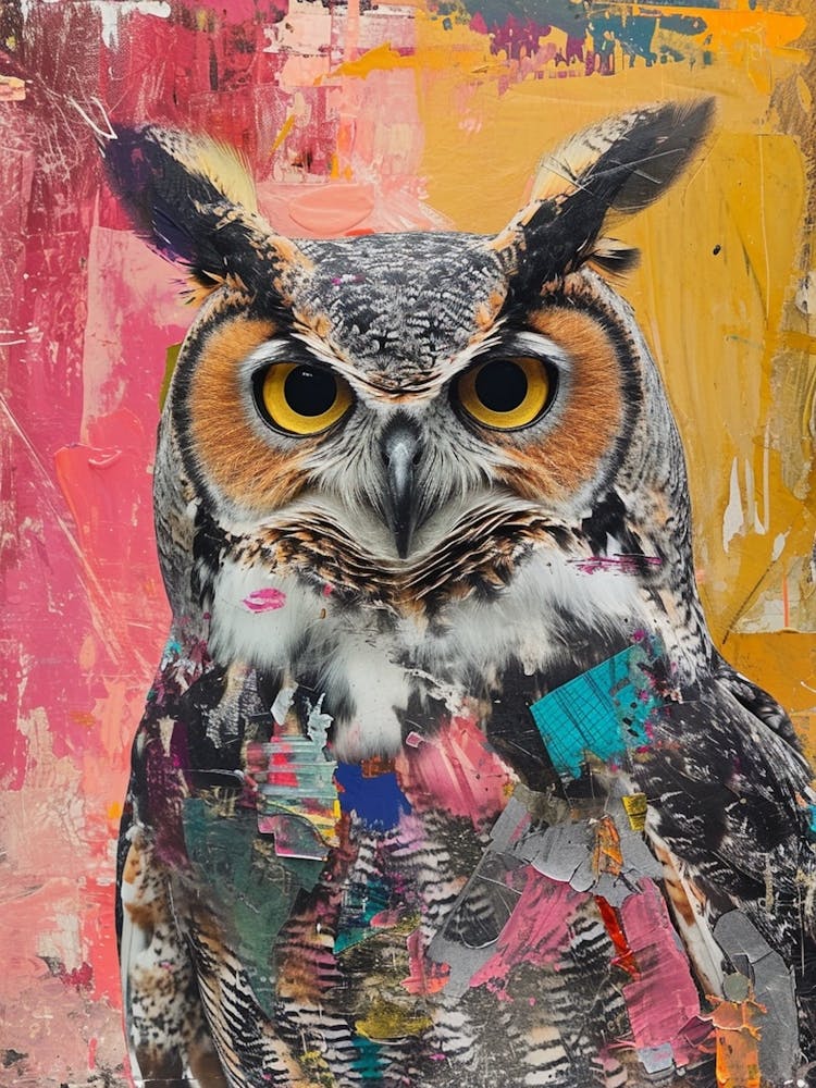 Kitsch Colourful Owl Collage 2