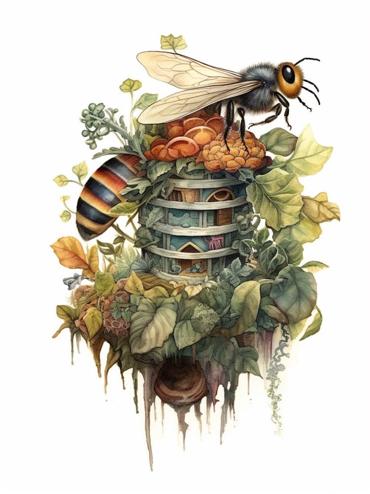 Gypsy Cuckoo Bee Beehive Watercolour Illustration 4